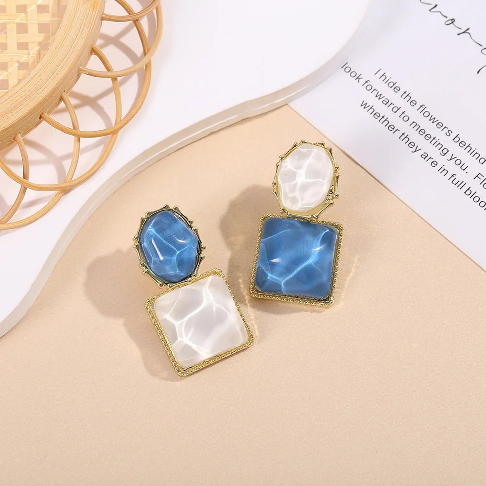 Enamel Geometric Oval Square Earrings - Veinci