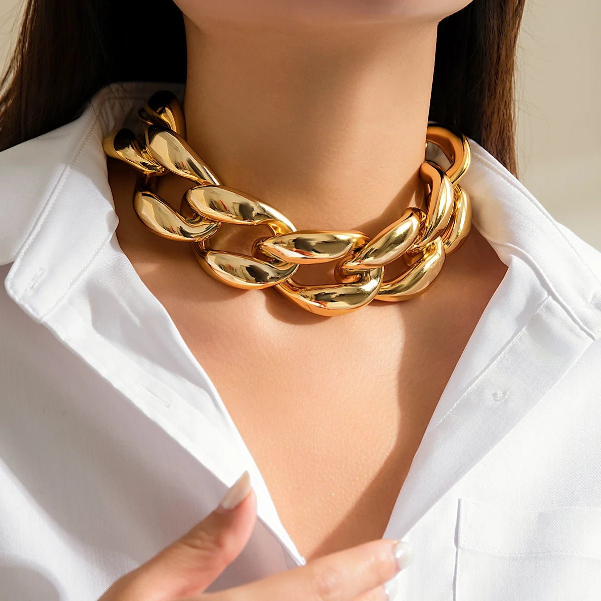 Exaggerated Chunky Cuban Link Choker Necklace - Veinci