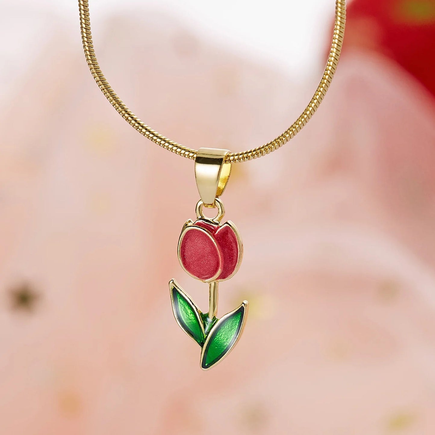 Feminine Floral Tulip Bracelet and Necklace Set - Veinci