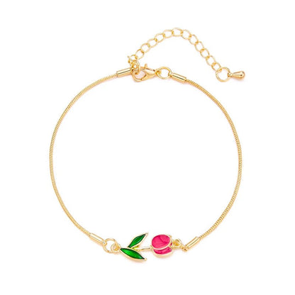 Feminine Floral Tulip Bracelet and Necklace Set - Veinci