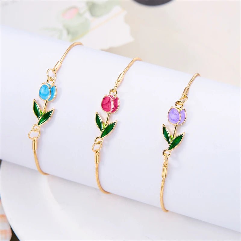 Feminine Floral Tulip Bracelet and Necklace Set - Veinci