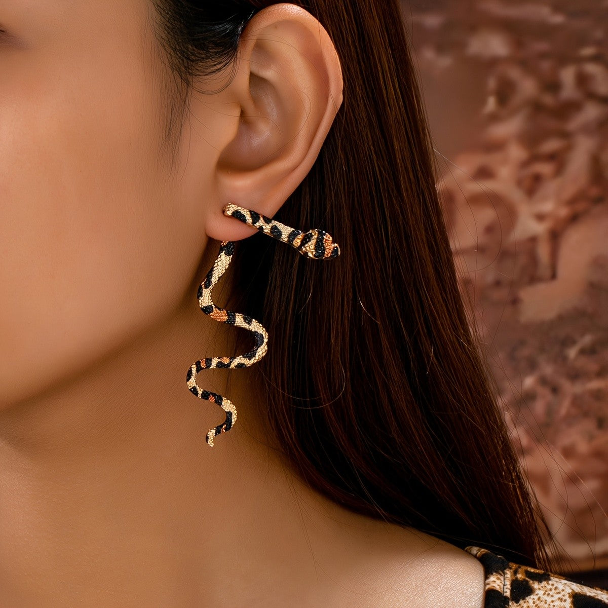 Retro Leopard Print Snake Earrings