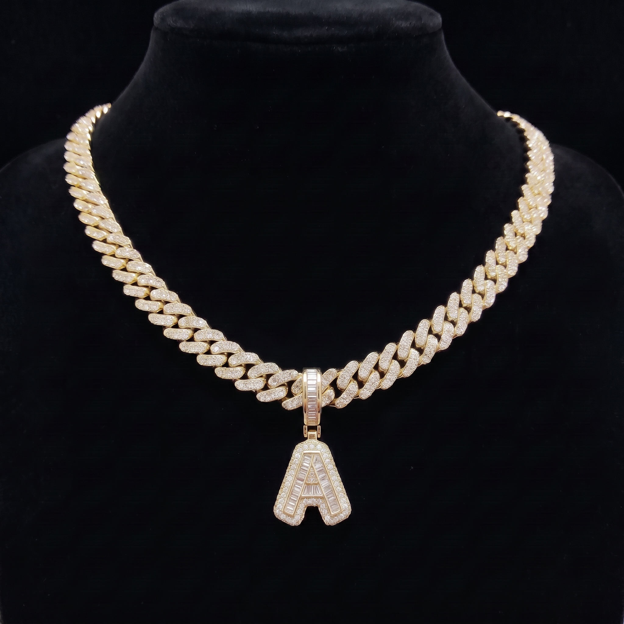 Chunky Diamond Accented Cuban Link Initial Necklace