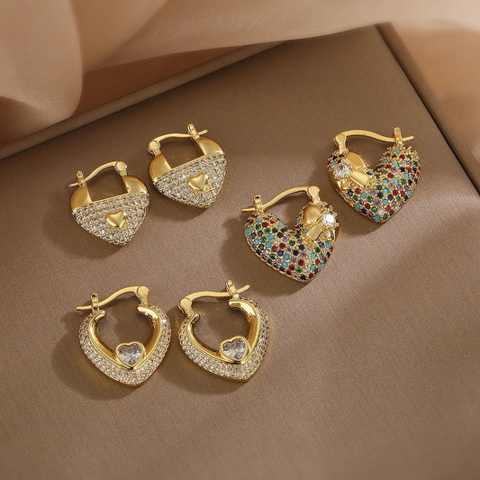 Glamorous Diamond Heart Earrings - Veinci