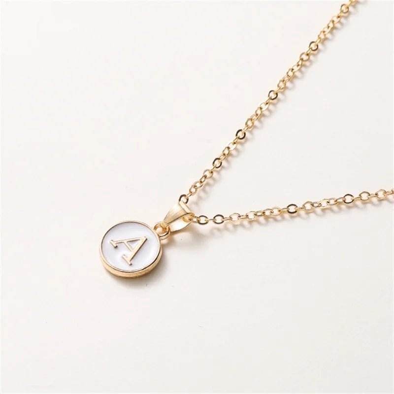 Gold Accented Circle Letter Initial Necklace - Veinci