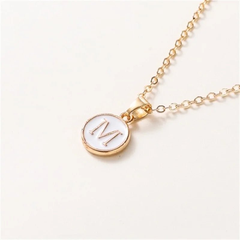 Gold Accented Circle Letter Initial Necklace - Veinci