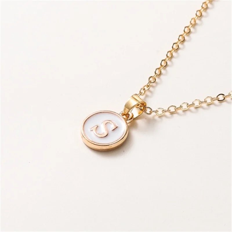 Gold Accented Circle Letter Initial Necklace - Veinci