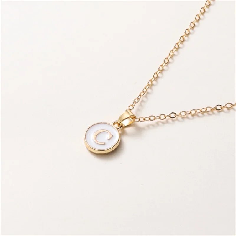 Gold Accented Circle Letter Initial Necklace - Veinci