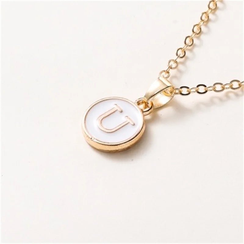 Gold Accented Circle Letter Initial Necklace - Veinci