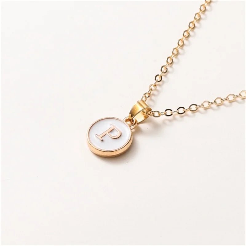 Gold Accented Circle Letter Initial Necklace - Veinci