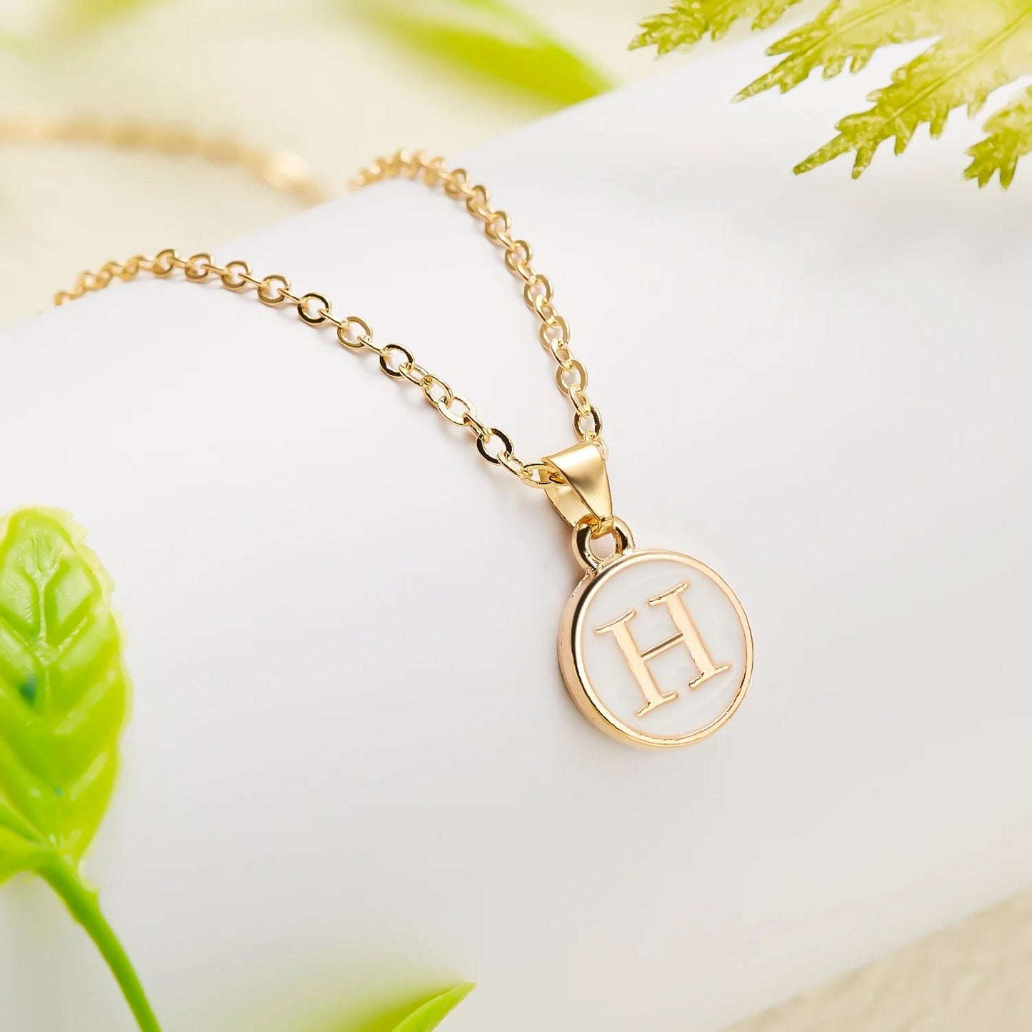 Gold Accented Circle Letter Initial Necklace - Veinci