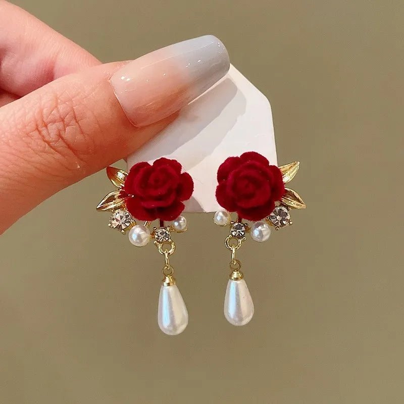 Gold Accented Rose Diamond Pearl Earrings - Veinci