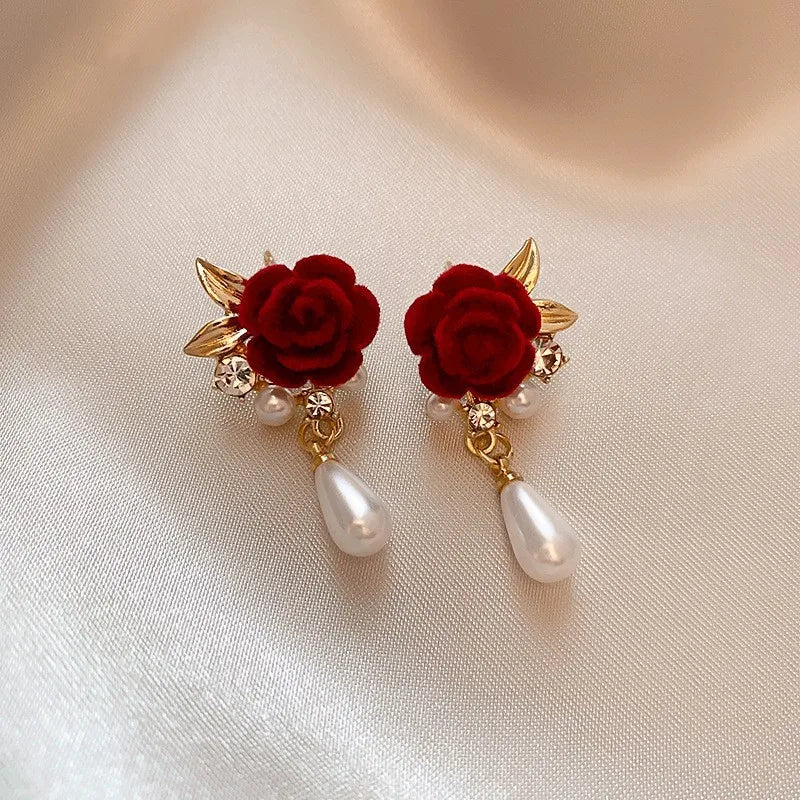 Gold Accented Rose Diamond Pearl Earrings - Veinci