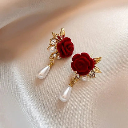 Gold Accented Rose Diamond Pearl Earrings - Veinci