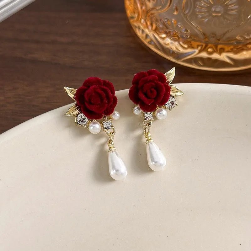 Gold Accented Rose Diamond Pearl Earrings - Veinci