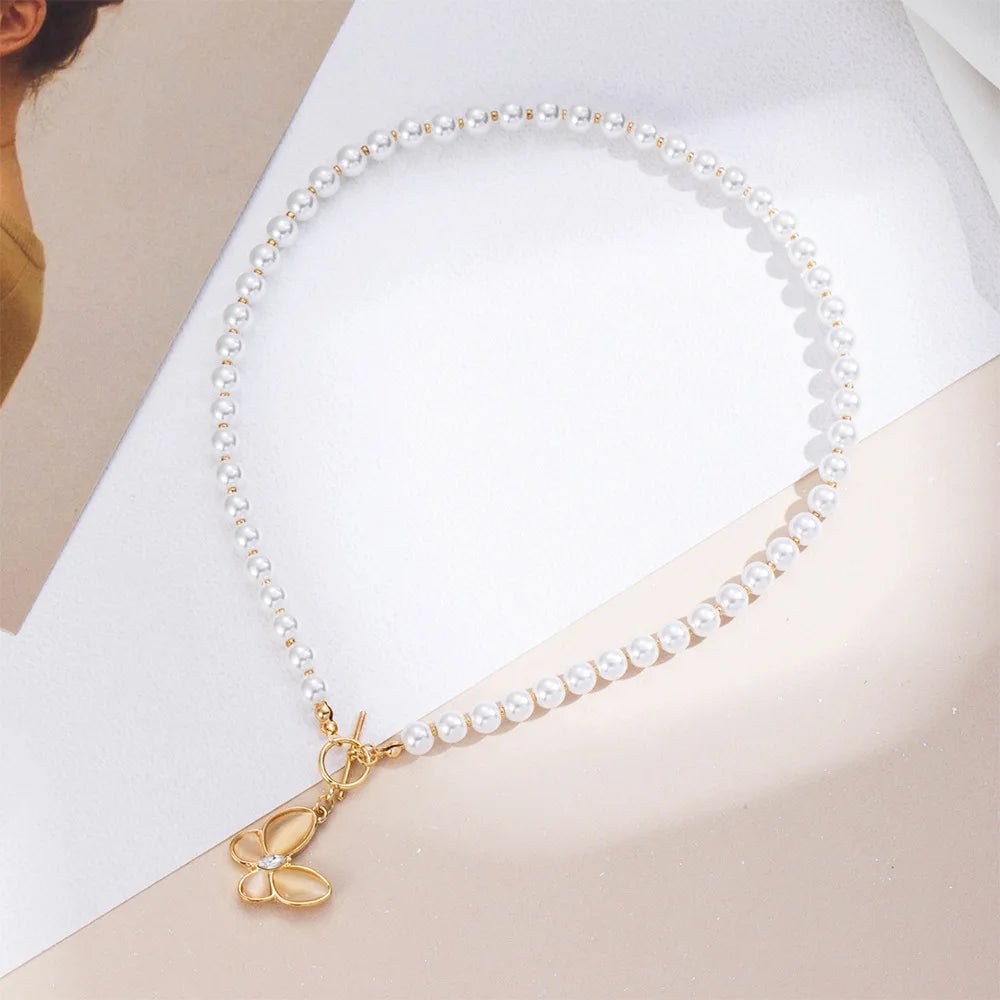 Gold Crystal Butterfly Clasp Choker Necklace - Veinci