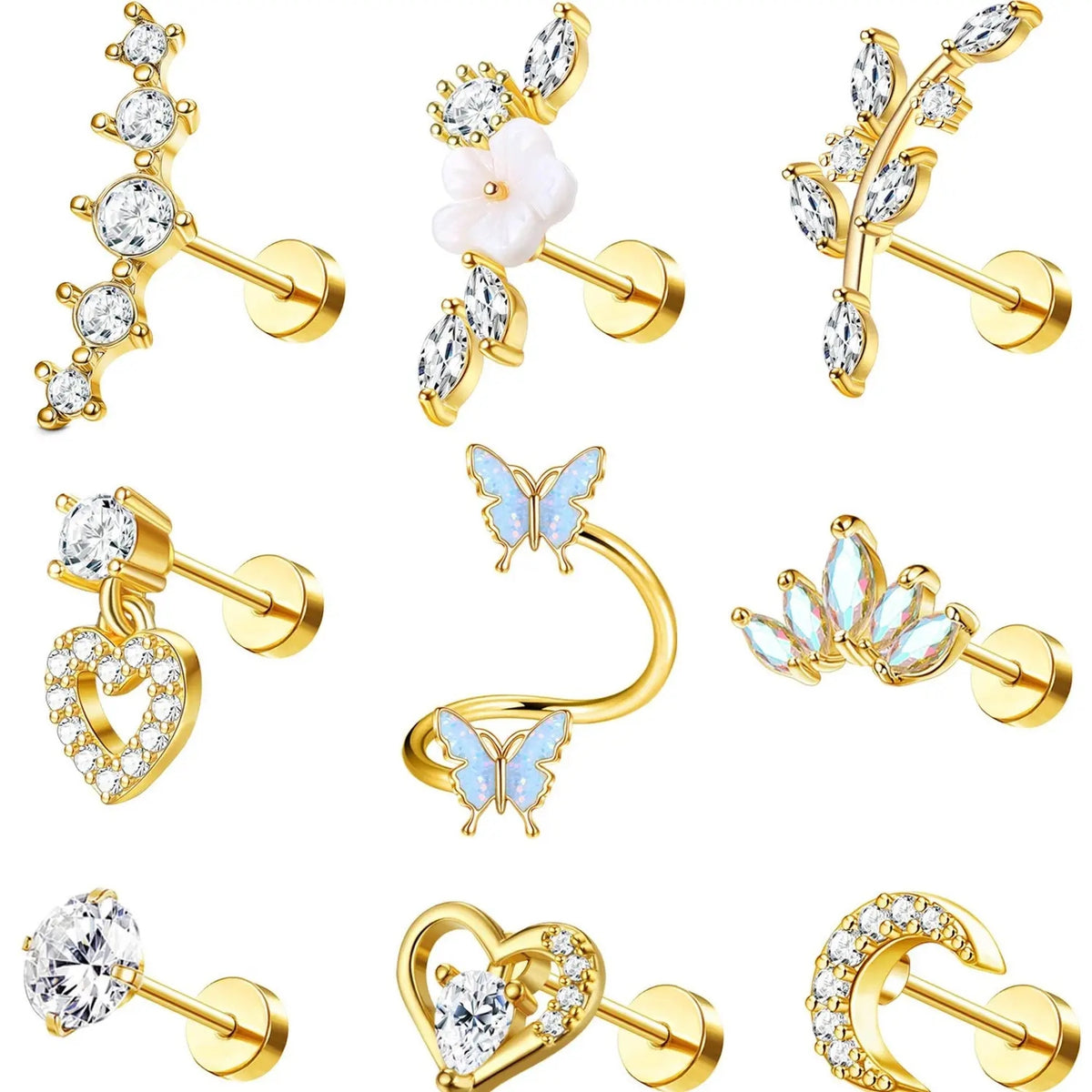 9pc Celestial Flat Back Earring Set