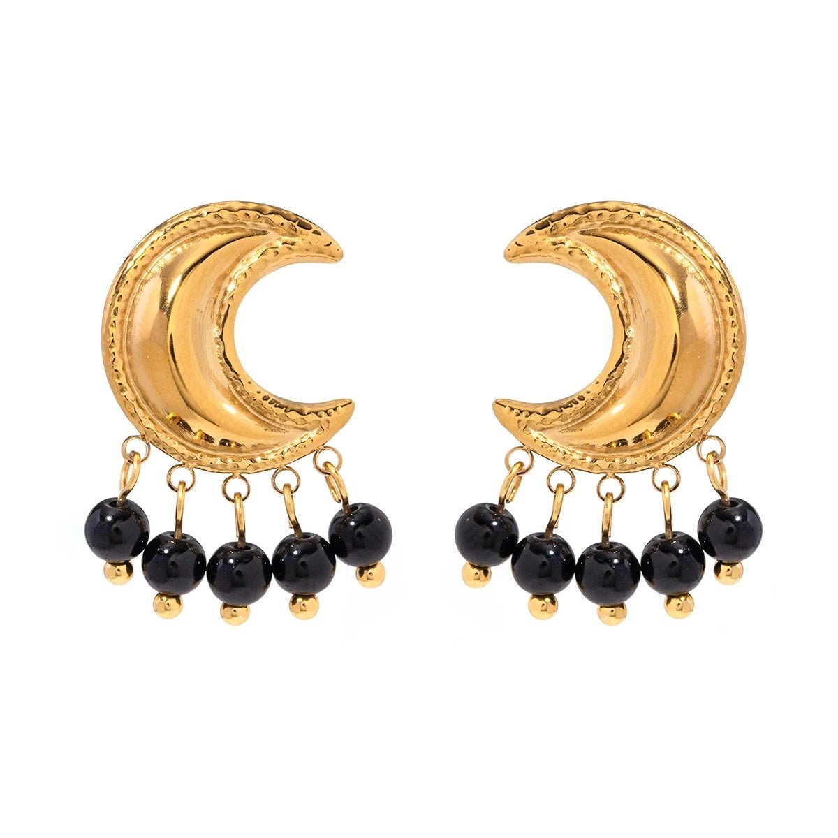 Golden Crescent Moon Astrology Necklace Bracelet Earrings Jewelry Set - Veinci