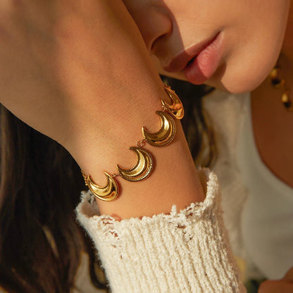 Golden Crescent Moon Astrology Necklace Bracelet Earrings Jewelry Set - Veinci