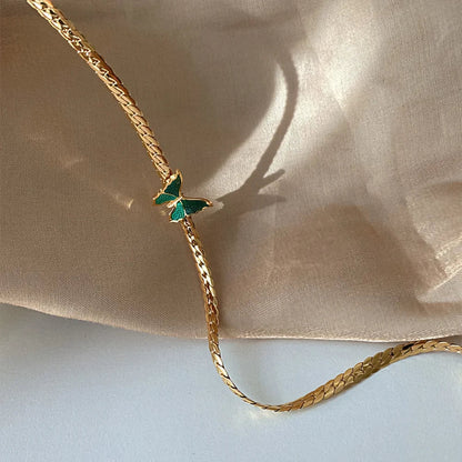 Golden Herringbone Butterfly Choker Necklace - Veinci