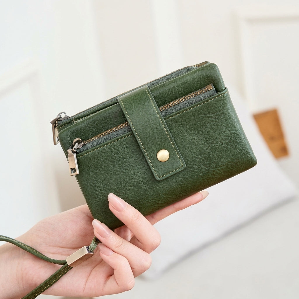 RFID Blocking Elegant Zipper Buttoned Wallet