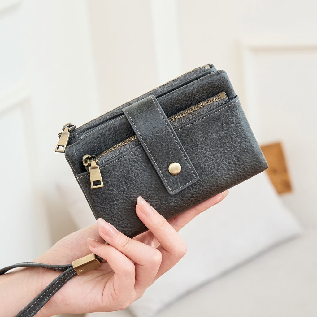 RFID Blocking Elegant Zipper Buttoned Wallet