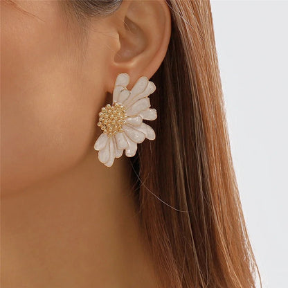 Half Flower Enamel Earrings - Veinci