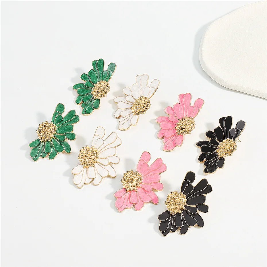 Half Flower Enamel Earrings - Veinci