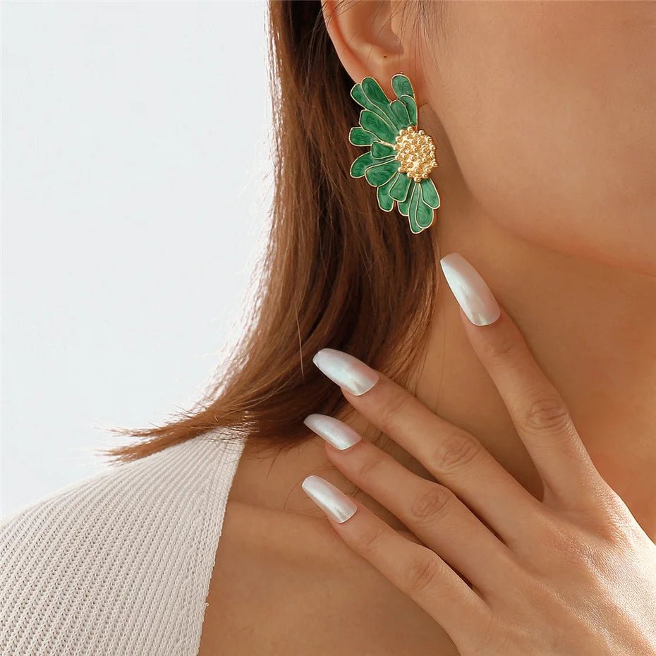 Half Flower Enamel Earrings - Veinci