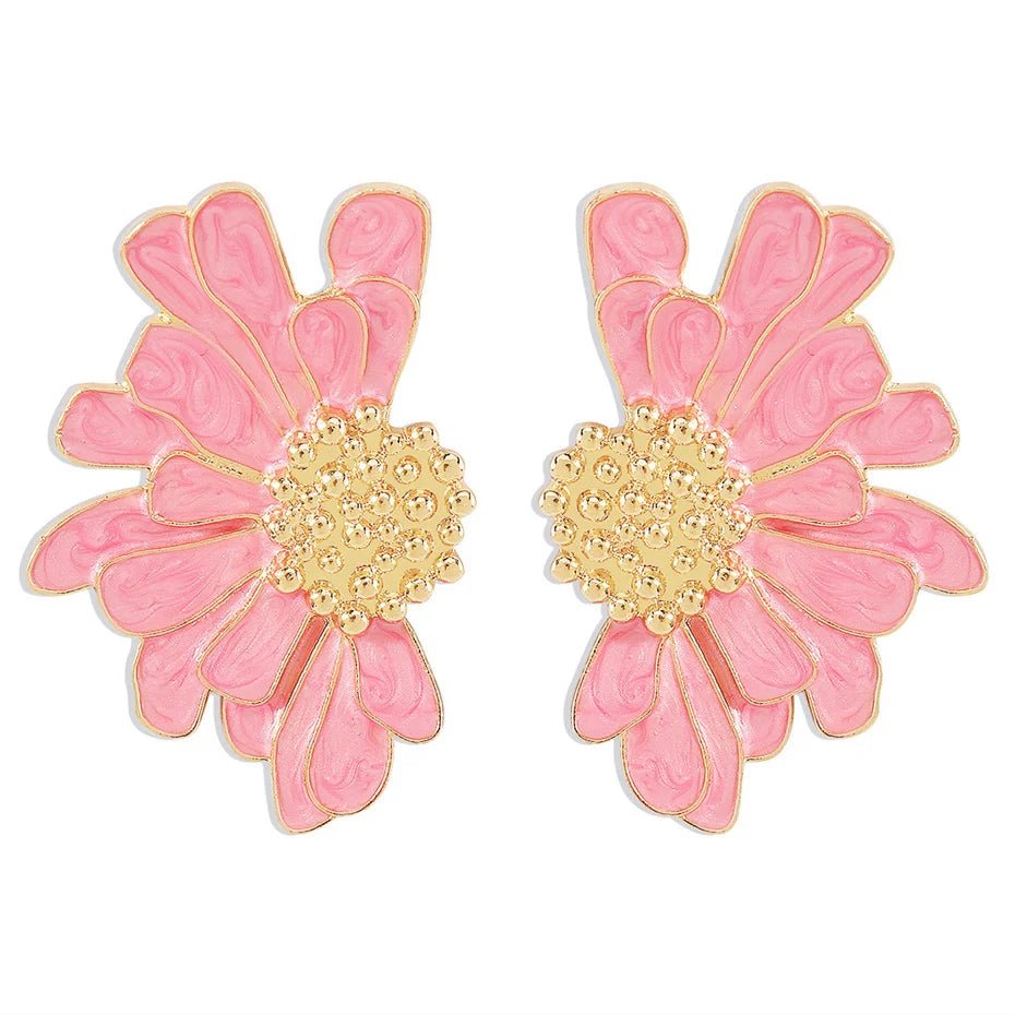 Half Flower Enamel Earrings - Veinci