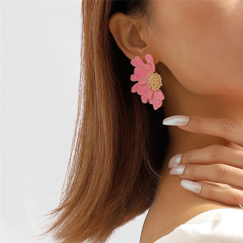 Half Flower Enamel Earrings - Veinci