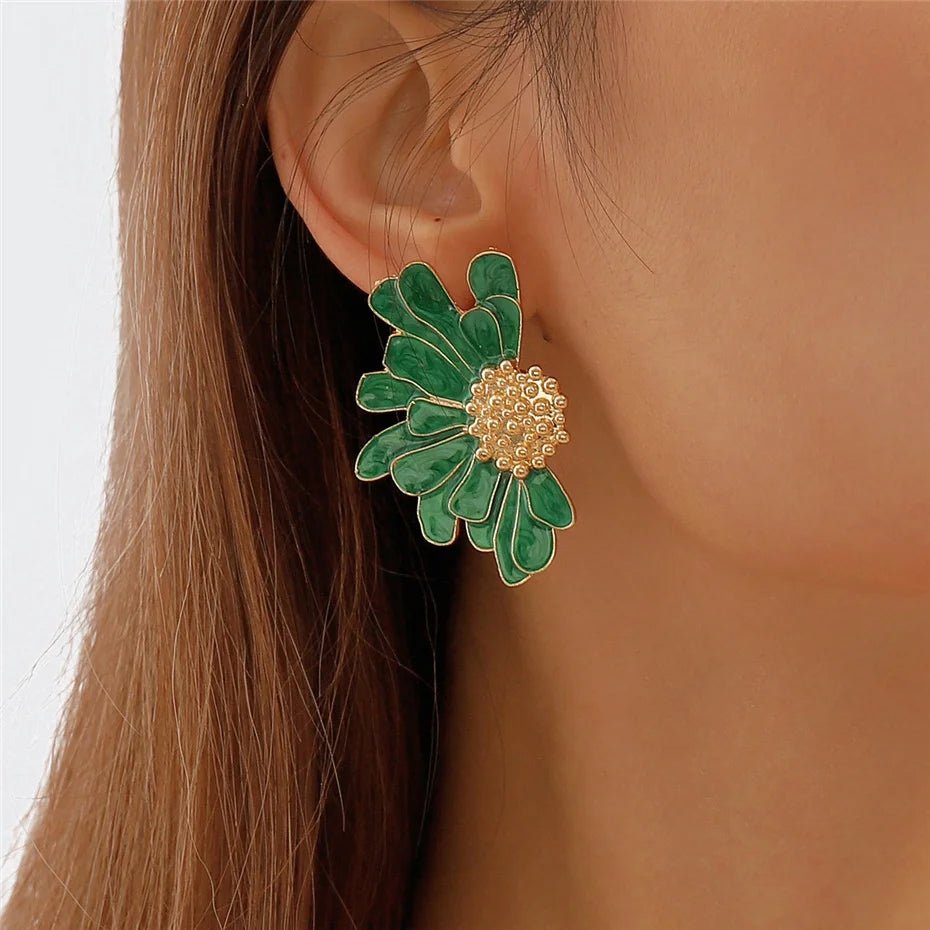 Half Flower Enamel Earrings - Veinci