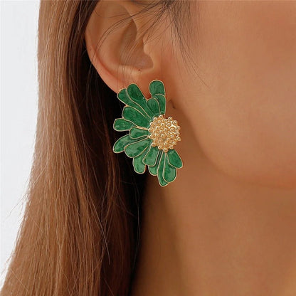 Half Flower Enamel Earrings - Veinci