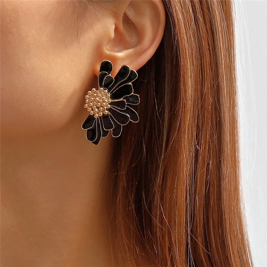 Half Flower Enamel Earrings - Veinci