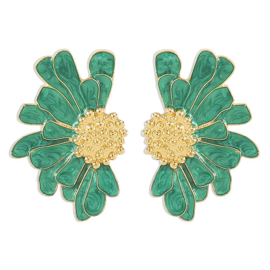 Half Flower Enamel Earrings - Veinci