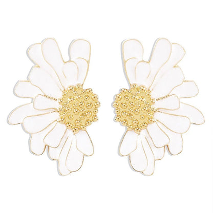 Half Flower Enamel Earrings - Veinci