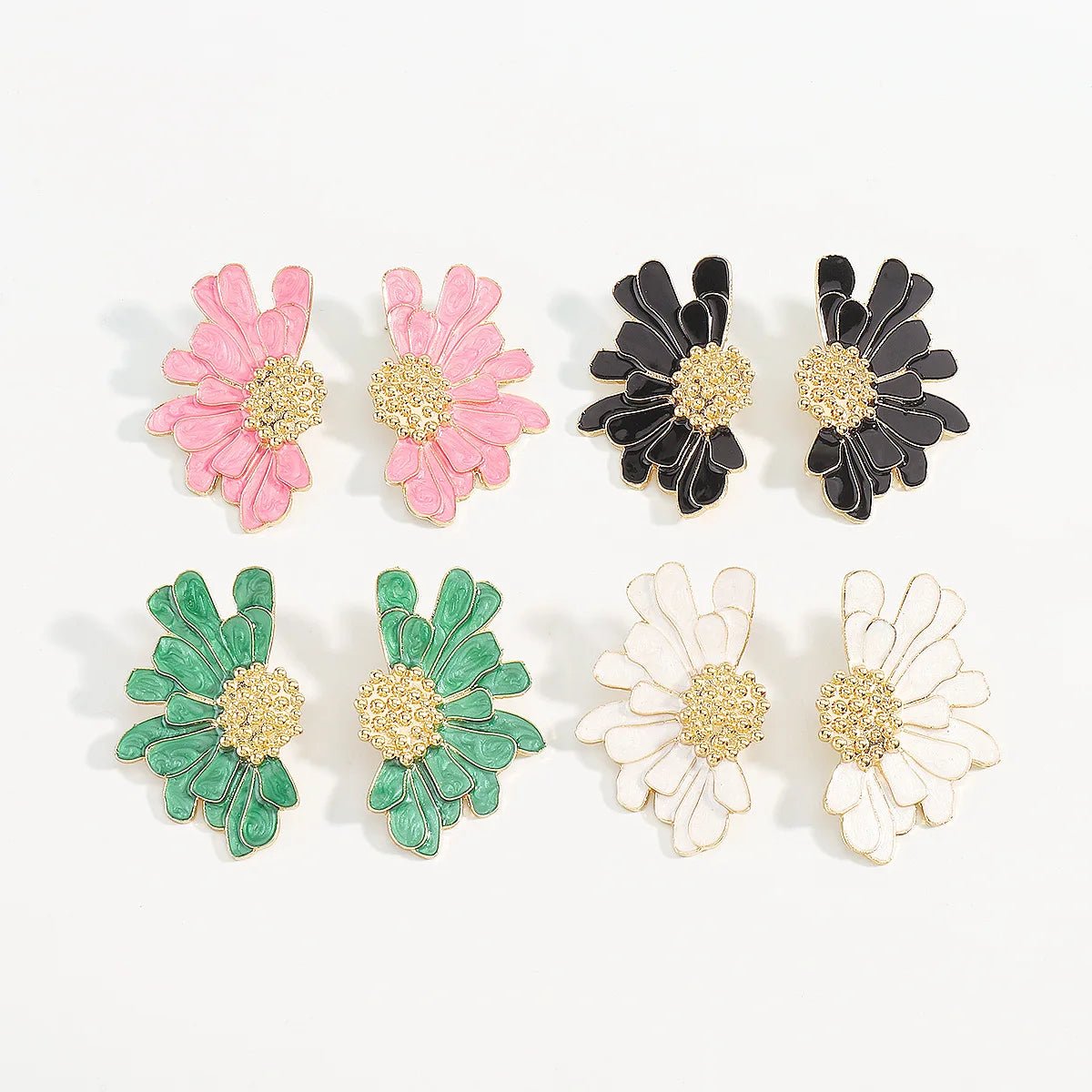 Half Flower Enamel Earrings - Veinci