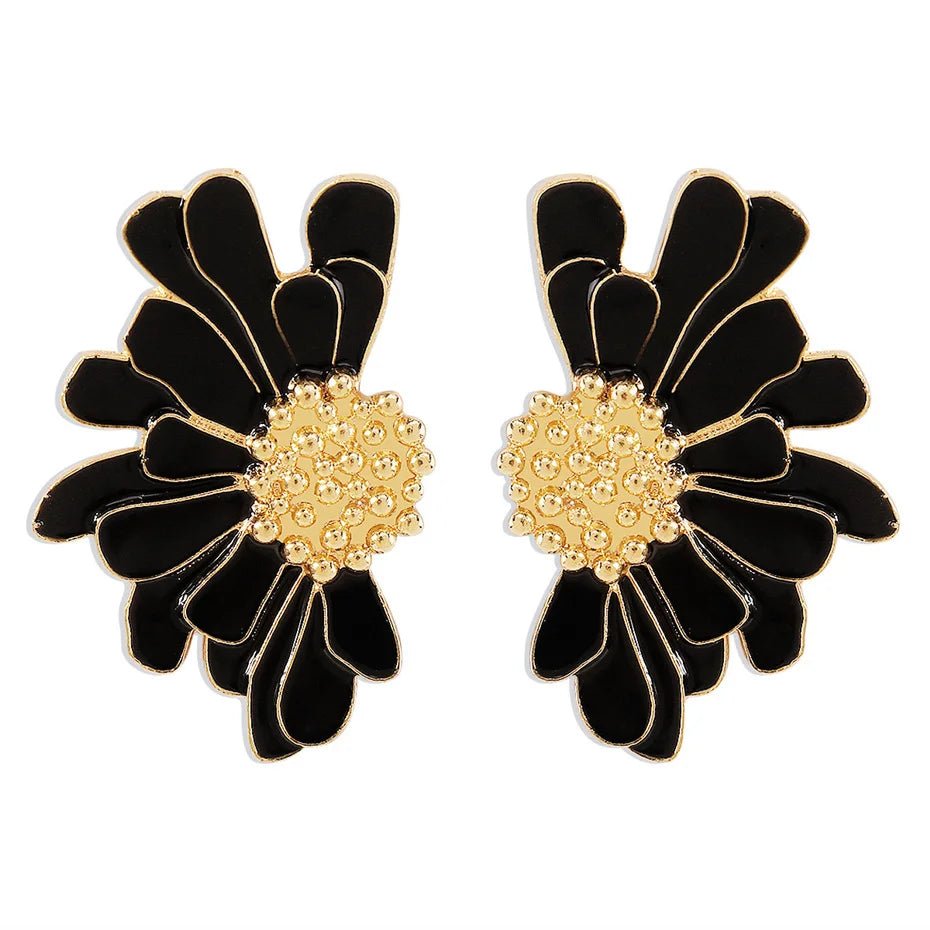 Half Flower Enamel Earrings - Veinci