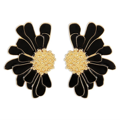 Half Flower Enamel Earrings - Veinci