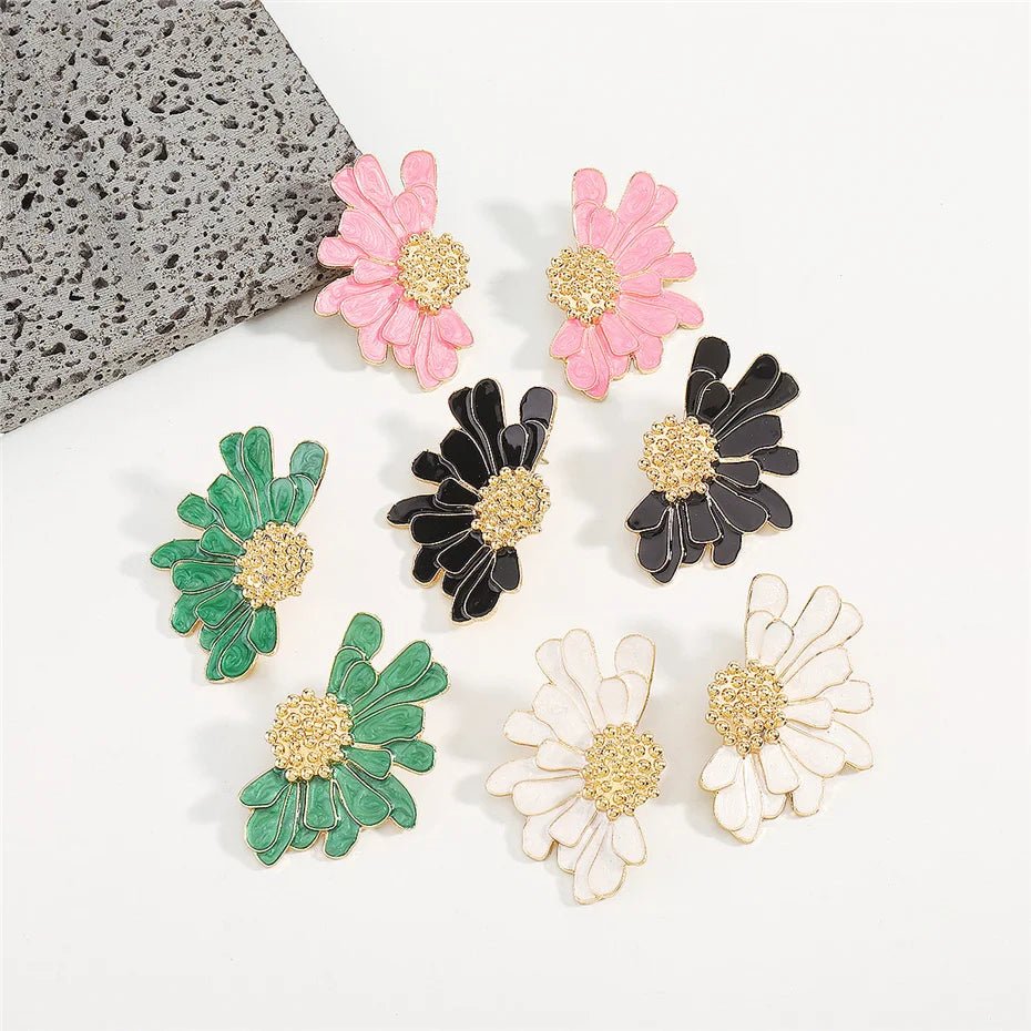 Half Flower Enamel Earrings - Veinci