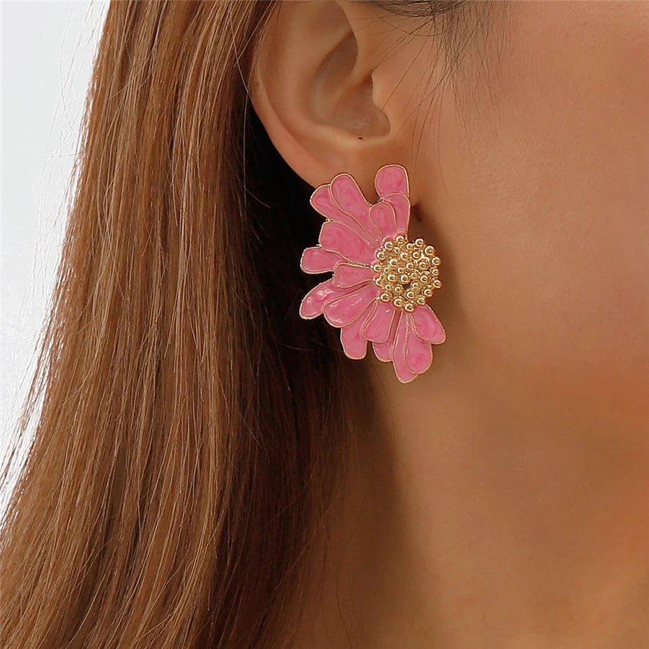 Half Flower Enamel Earrings - Veinci