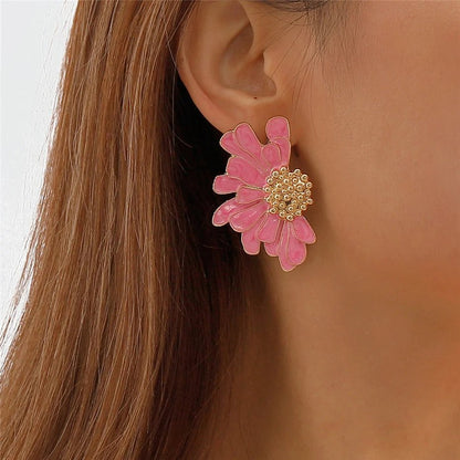 Half Flower Enamel Earrings - Veinci