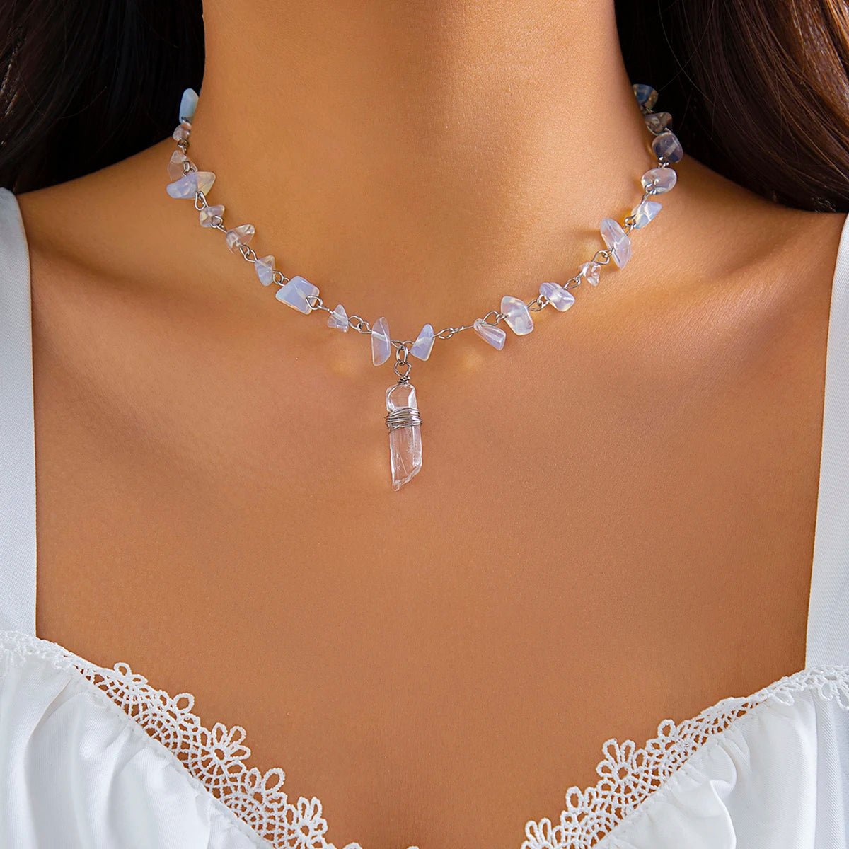 Ice Crystal Stone Choker Necklace - Veinci