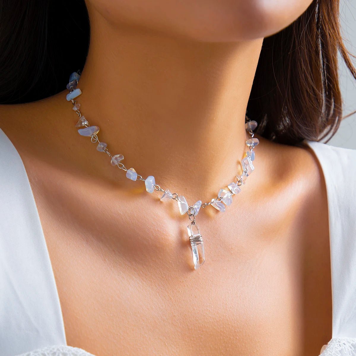 Ice Crystal Stone Choker Necklace - Veinci