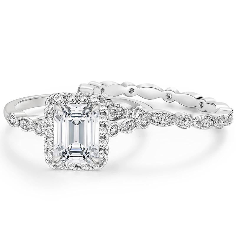 2pc Emerald Cut Ring Set
