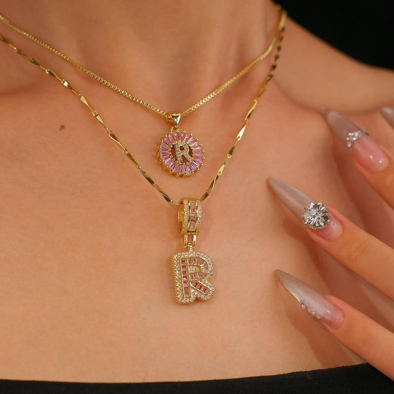 2pc 14k Diamond Letter Initial Necklaces (Limited Pink Edition)