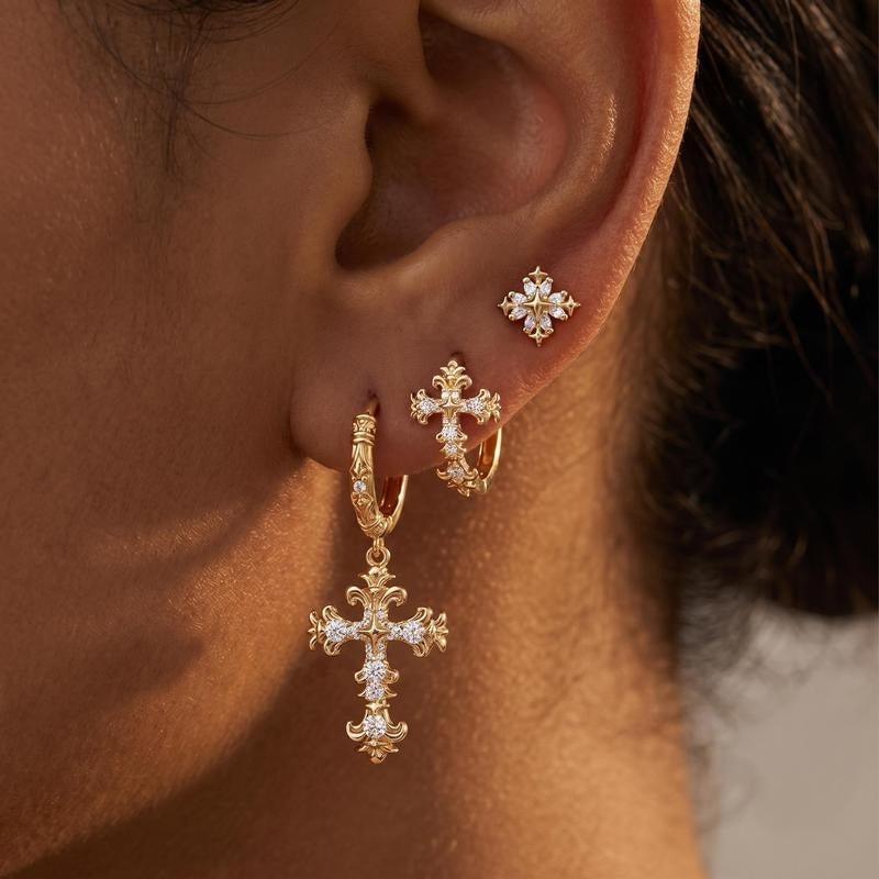 18k 3 Elegant Cross Earrings Sets