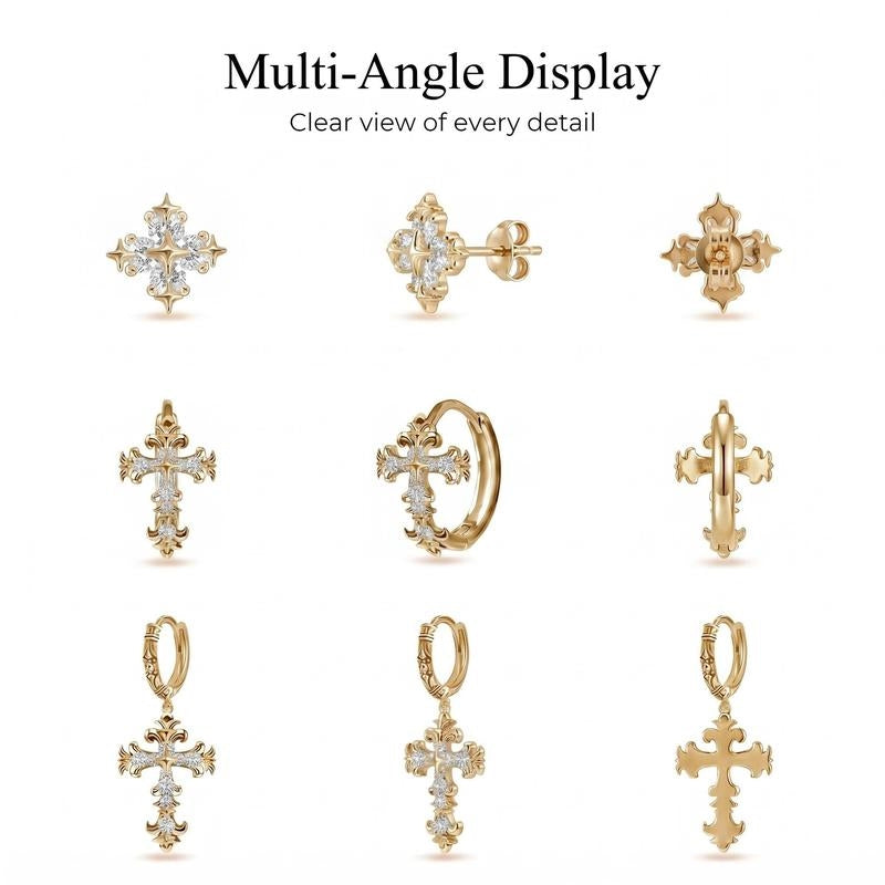 18k 3 Elegant Cross Earrings Sets