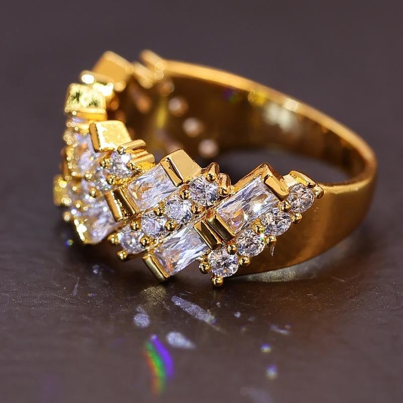 Geometric Baguette & Round CZ Accented Ring