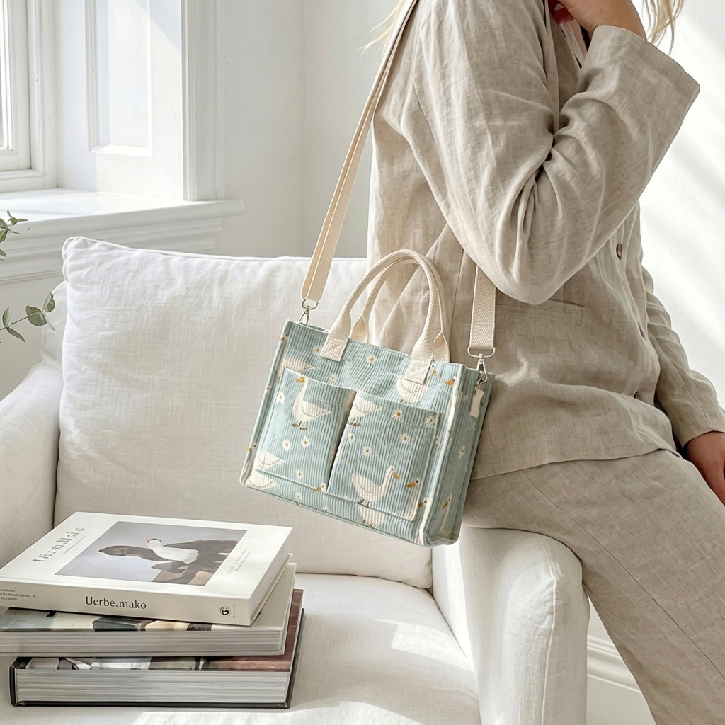 Whimsy Duck & Daisy Patterned Tote Bag